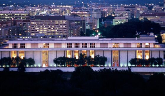 The John F. Kennedy Center for the Performing Arts is pictured at night in Washington, D.C.