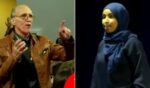 The man, left, who identified himself only as "a minister," boldly confronted Minnesota Rep. Ilhan Omar, right, at a Minneapolis town hall.