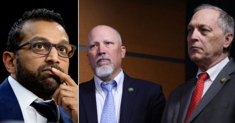 GOP Reps. Chip Roy of Texas and Andy Biggs of Arizona, right, seen in a 2023 photo, have asked FBI director Kash Patel to Investigate a 2022 case ignored by the Biden Administration.