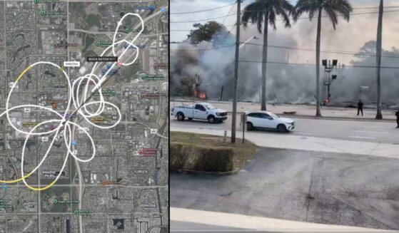 Composite image of a plane crash site in Boca Raton, Florida, and the doomed craft's flight path.