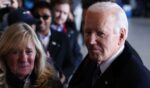 Former U.S. President Joe Biden meets with staff and supporters at Joint Base Andrews following inauguration ceremonies on January 20, 2025 in Joint Base Andrews, Maryland.