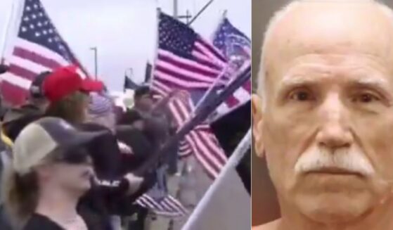 Christopher Talbot, right, was arrested in Idaho for allegedly hitting a pro-Trump counterprotester with his vehicle on Saturday.