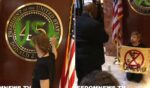 A climate activist was confronted by Secret Service agents, right, after a presidential plaque at New York City's Trump Tower was vandalized, left.