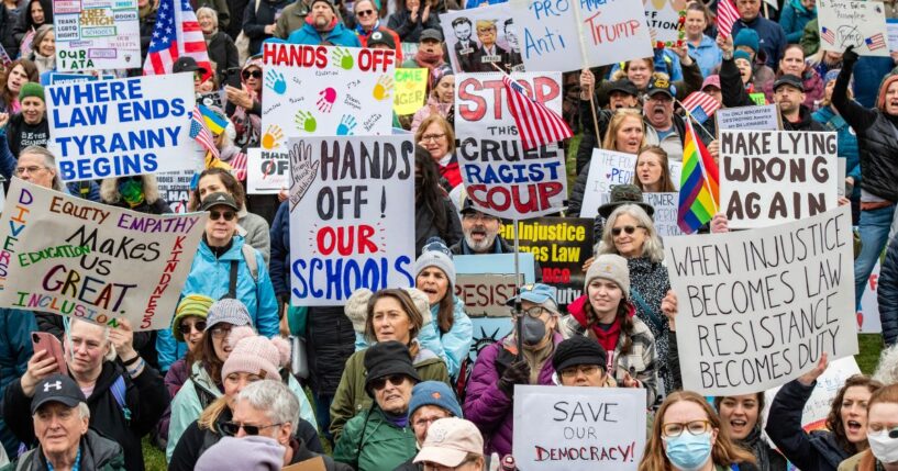 Thousands of demonstrators gather on Boston Common during the 