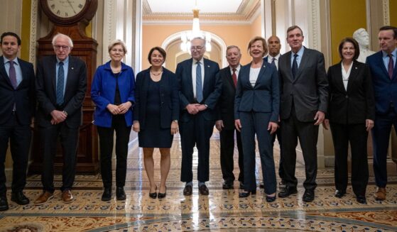 Senate Democratic Leadership - Sens. Brian Schatz, Bernie Sanders, Elizabeth Warren, Amy Klobuchar, Senate Majority Leader Chuck Schumer, Senate Majority Whip Richard Durbin, Tammy Baldwin, Cory Booker, Mark Warner, Catherine Cortez Masto, and Chris Murphy - pose for a group photo in the U.S. Capitol on Dec. 3.