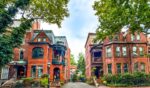 Red brick rowhouses on tree-lined Mattoon Street in Springfield, Hampden County, Massachusetts, on Sept. 18, 2024.