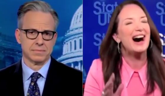 Agriculture Secretary Brooke Rollins, right, could not contain her laughter when CNN's Jake Tapper, left, claimed he was not a part of the left.
