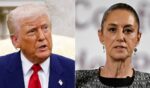 President Donald Trump, left, took to Truth Social to call out Mexico, and by extension Mexican President Claudia Sheinbaum, right, for not honoring a water treaty and hurting the farmers of south Texas.