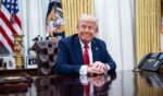 President Donald J Trump, with singer Kid Rock by his side, speaks to reporters and signs an executive order about enforcement in the concert and entertainment industry, in the Oval Office at the White House on Monday, March 31, 2025 in Washington, DC.